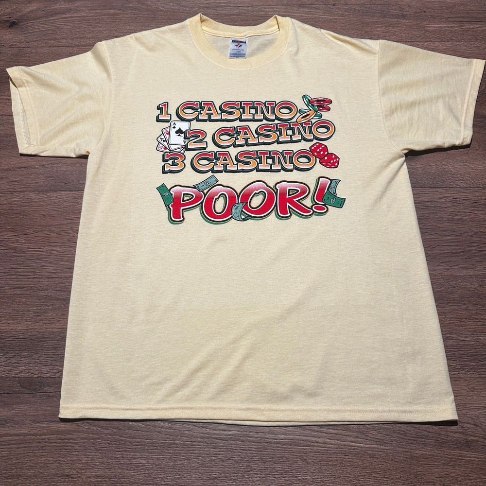 Vintage‎ Jerzees Yellow Casino Gambling Humor Graphic T Shirt Mens L